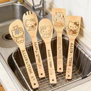 5pcs/Set Sanrio Hello Kitty Bamboo Kitchen Utensils